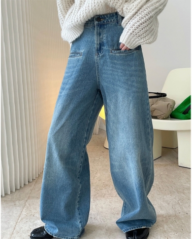 Vintage Streetwear Womens Baggy High Waisted Baggy Jeans With Wide
