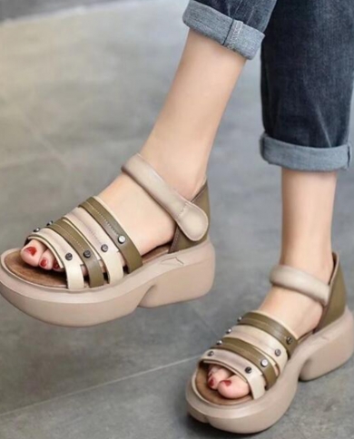 Sandals Women Summer 2022 New Thick Platform Ladies Shoes Fashion Flats Slippers Rome Ladies Shoes Beach Casual Slides Z