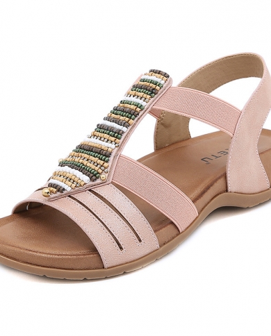 2022 Летняя обувь Женские сандалии Плоские богемные пляжные сандалии Женская летняя праздничная обувь Розовый Черный A4608