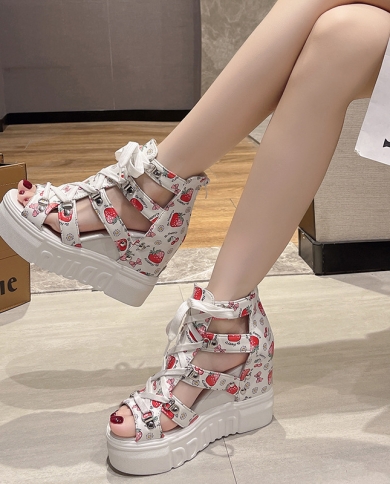 2022 Летняя обувь Женские сандалии на танкетке Обувь на очень высоком каблуке Туфли на плоской платформе с открытым носком Женск