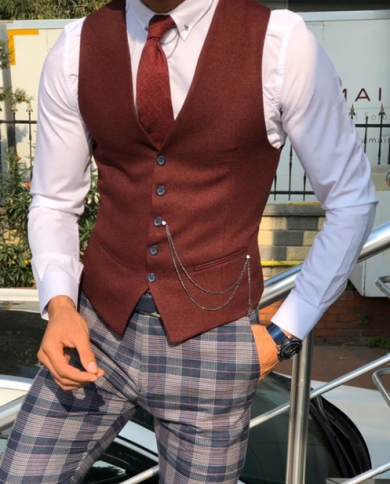 Men's Vest Dark Gray Burgundy V Neck 5 