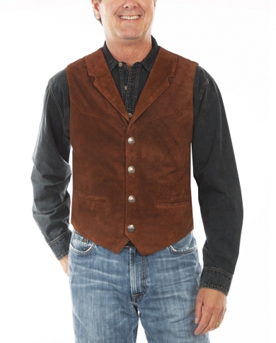 Men's Suit Vest Coffee Suede 2 Pocket 