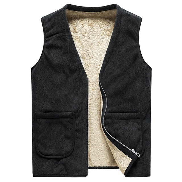 Men Warm Fleece Vest Grey Solid 