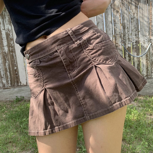 Pastel Low Waist Black Micro Skirts Y2K Streetwear Pockets Patchwork A-line  Skirt girl Aesthetics Outfits Zipper Bottoms 