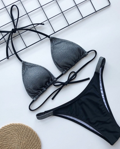 New Denim Blue Patchwork Lace Up Swimsuit Suit Split Sexy Bikini Set  Bathing Suit Women Swimwear - AliExpress
