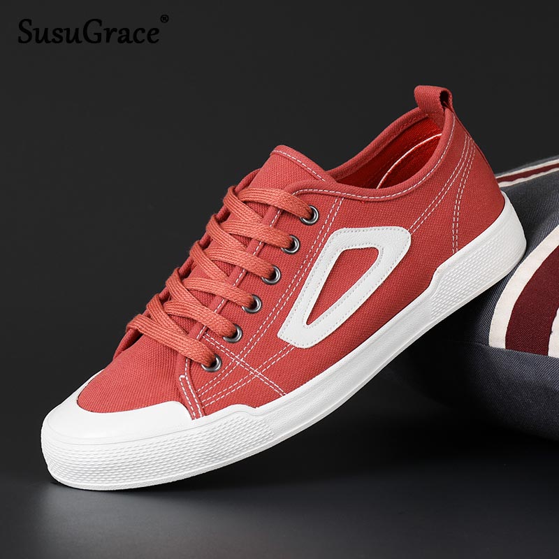 Susugrace Stylish Men Tennis Sneaker Casual Lace Up Wear Resisting Footwear  Comfort Breathable Vulcanized Canvas Shoes F Color Black white Shoe Size 44