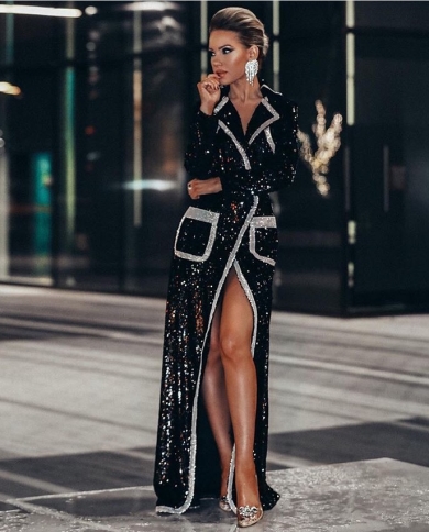 Luxury Long Sleeve Mesh Sequins Long 