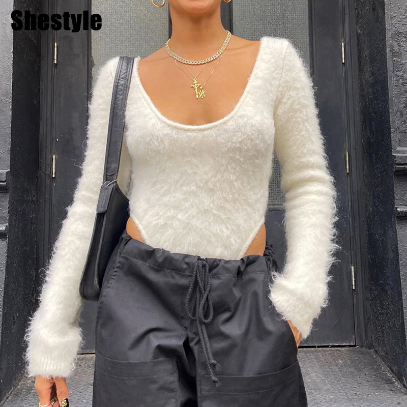Shestyle White Velvet Women Bodysutis 