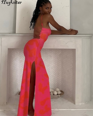 hugcitar color block slip ללא שרוולים חריץ מקסי שמלת bodycon  קיץ מסיבת מועדון לילה חוף נשים משרד la