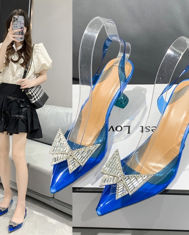 סנדלי pvc שקופים לנשים מחודדים שקוף קריסטל slingback עקבים גבוהים סטילטו משאבות נעלי קיץ פייפ טוון נשים פום