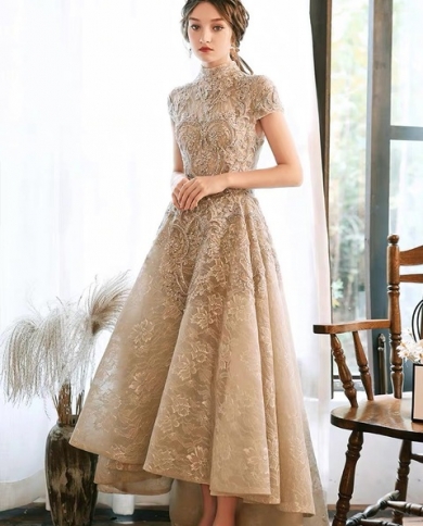 Luxury Khaki Lace Evening Dresses High 