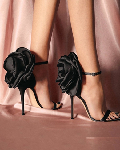 أحذية زهرة امرأة ونمط صنادل زهرة كبيرة أحذية ملهى ليلي أحذية سوداء مسحوق عالية الكعب الصنادل النسائية