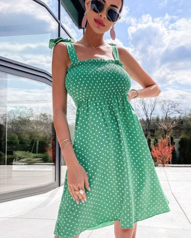 Summer Polka Dot Slip Midi Dress For Woman Casual Sleeveless Off Shoulder  Backless A Line Elegant Strap Dresses For Wome size S Color Blue