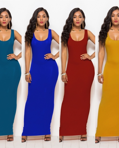 Neck Sleeveless Slim Maxi Dress Thin 