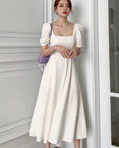 Women Square Neck French Vintage Summer 