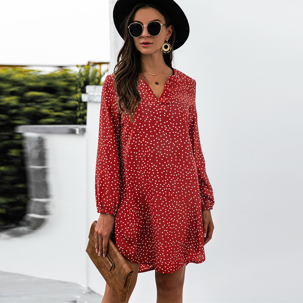 knee length dresses for ladies Polka Face Mini Dress