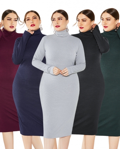 סוודר צווארון גולף סרוג שמלת bodycon סתיו חורף קזואל שמלות אלגנטיות לנשים בתוספת מידה 5xl עיפרון 5 צבעים