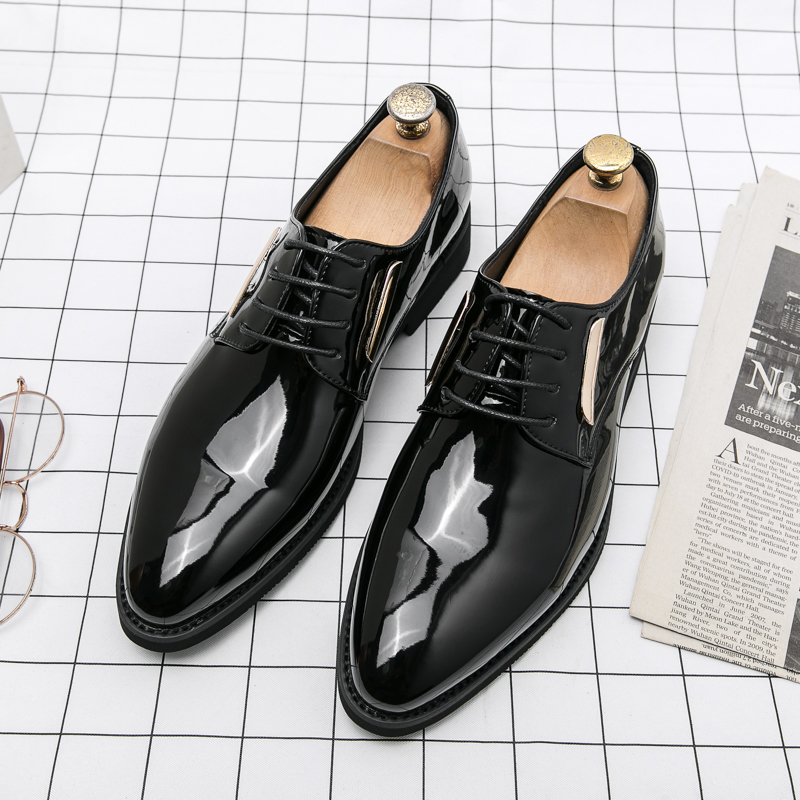 Designer Black Pointed Glossy Lace Up Wedding Oxford Leather Shoes