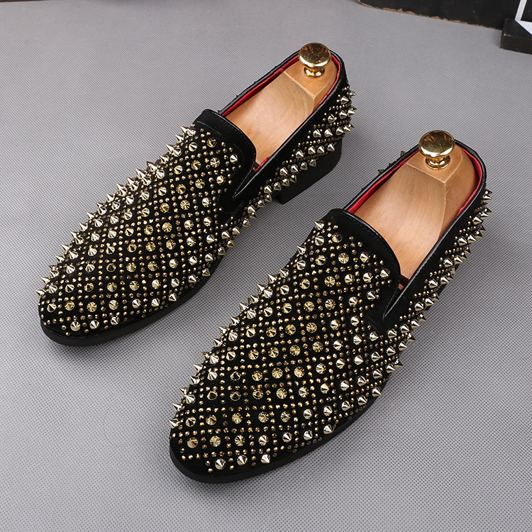 Black dress shoes with gold outlet spikes