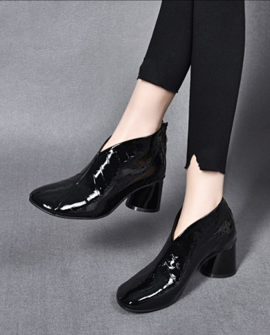 botas mujer  חורף אופנה חדשה עגולה בוהן מגפי קרסול נשים נשים עקב שמנמן אחורי רוכסן מסיבת נשים