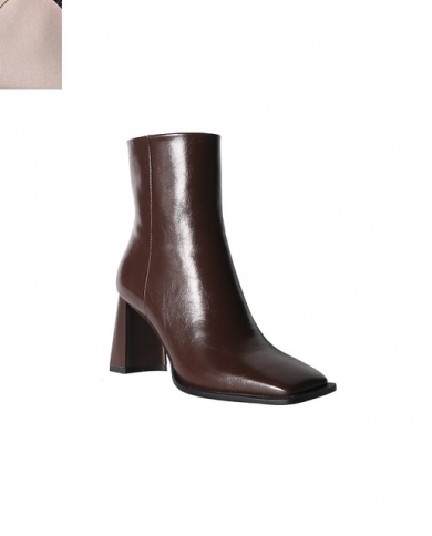 Square toed high heel leather ankle boots Clearance