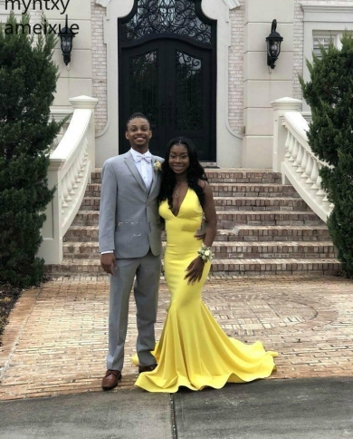 Yellow Color Mermaid Long Prom Dresses 