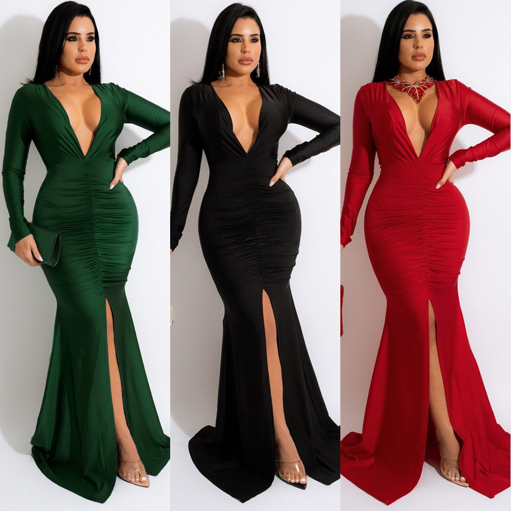 V Neck Long Sleeve Party Dress 