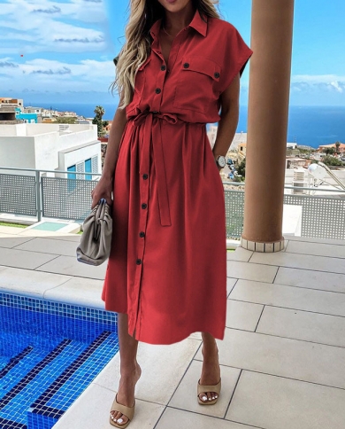 Faux Wrap Dress Shirt Lapel Party 