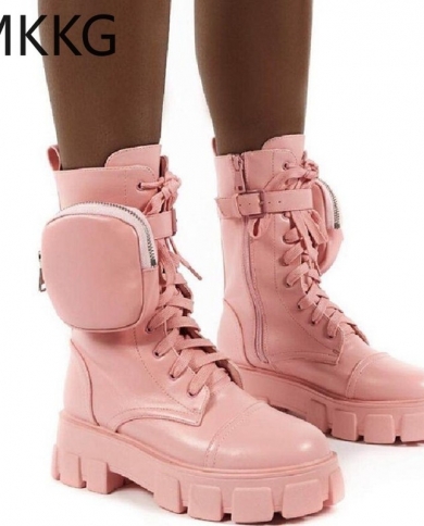 מגפיים חדשים pu chunky מגפי אופנוע חורף מגפי כיס פלטפורמת נשים מגפי קרסול נשית סוליית פאוץ קצר botas muj