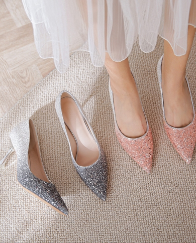 Luxury Gold Silver Sequins High Heels Pumps Women 2023 Pointed Toe