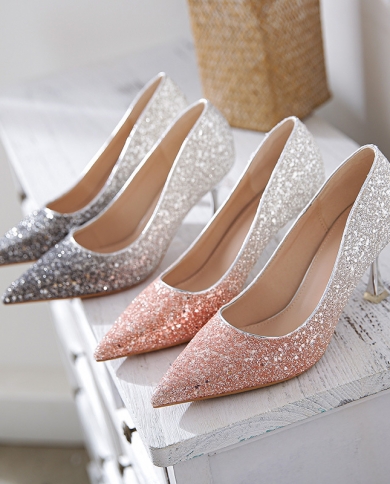 Luxury Gold Silver Sequins High Heels Pumps Women 2023 Pointed Toe