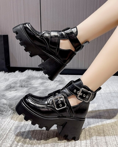 Platform Combat Boots Block Chunky Heels Buckle Punk Goth 