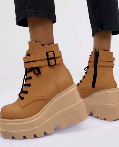 botas נשים אופנוע חורף אבזם קרסול מגפי נשים פאנק נשים מגפי פלטפורמה טריזים עקבים גבוהים pu נשים מגפי botas