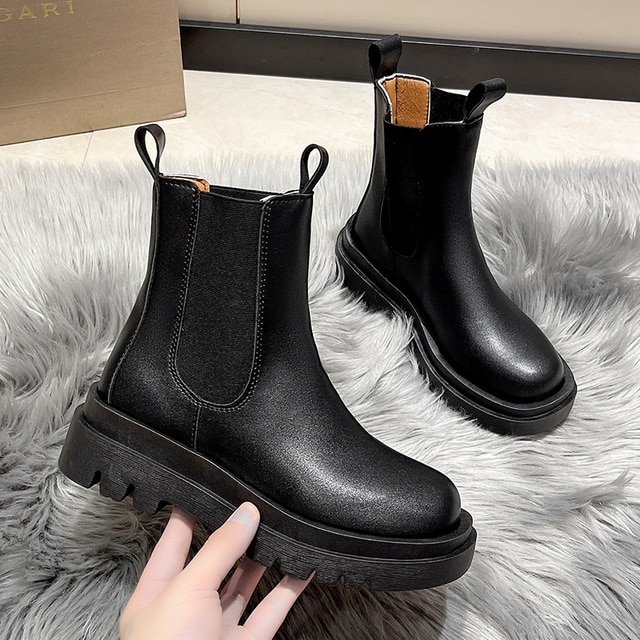 Chelsea Boots Chunky Boots Women Winter Shoes Pu Leather