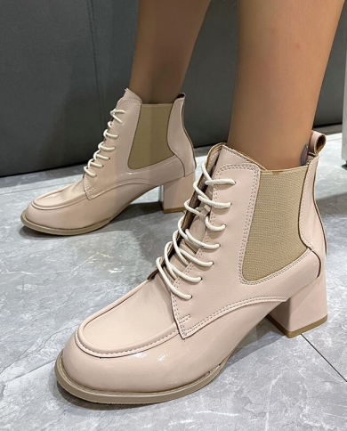 Patent ankle boots lace up Clearance