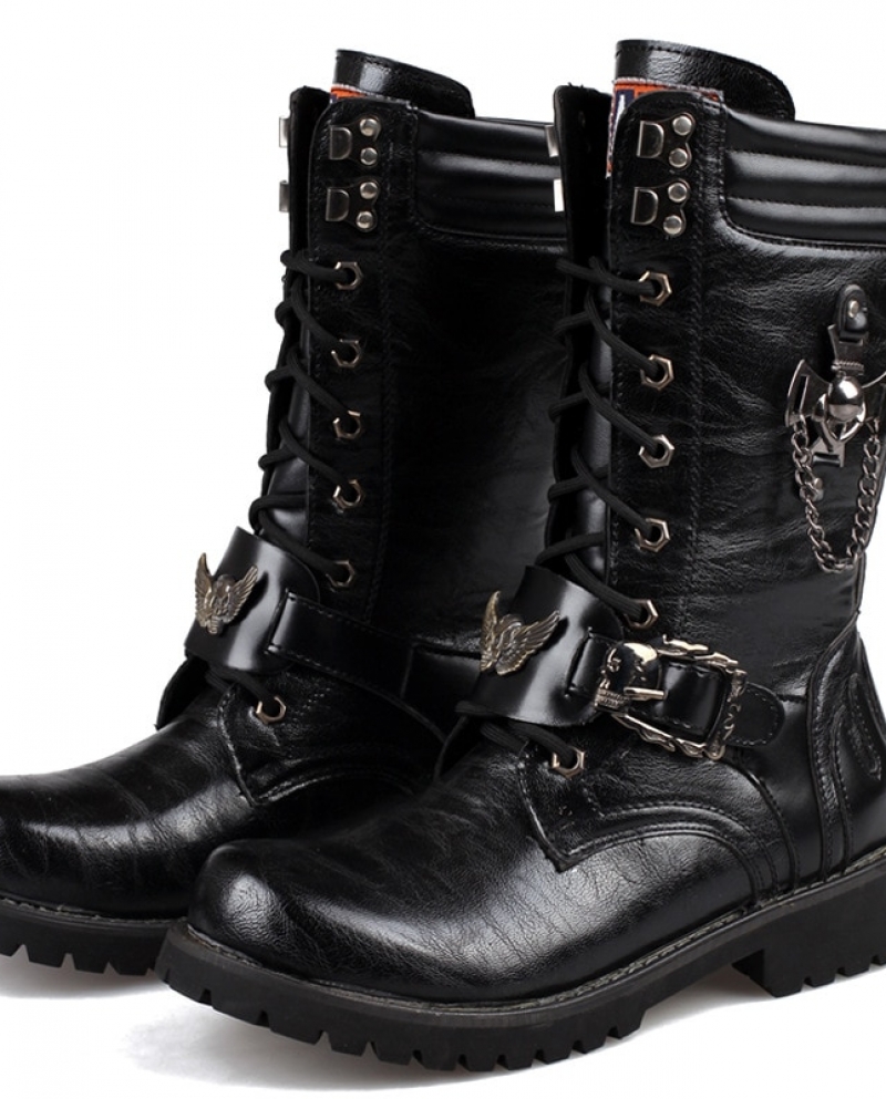 Mens punk combat on sale boots