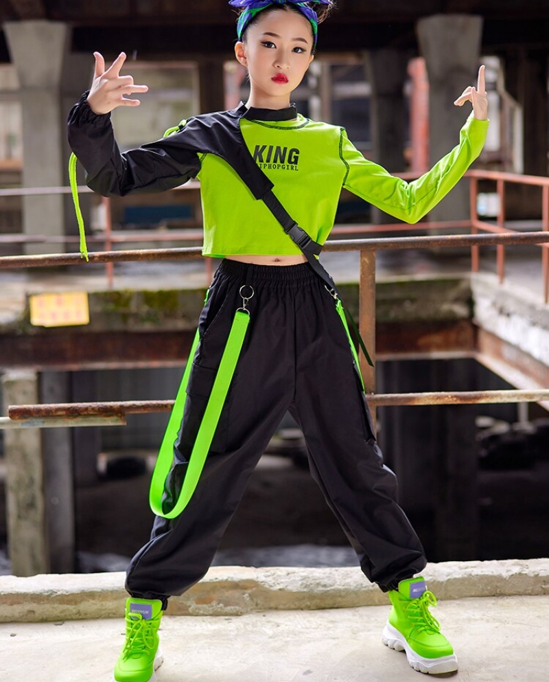 Kids Hip Hop Dance Clothing Girls Jazz Performance Costume Green