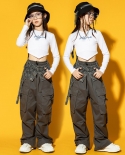 New Modern Jazz Dance Costume Girls Crop Tops Loose Cargo Pants