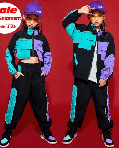 Jazz Costume Hip Hop Girls Clothing Green Tops Net Sleeve