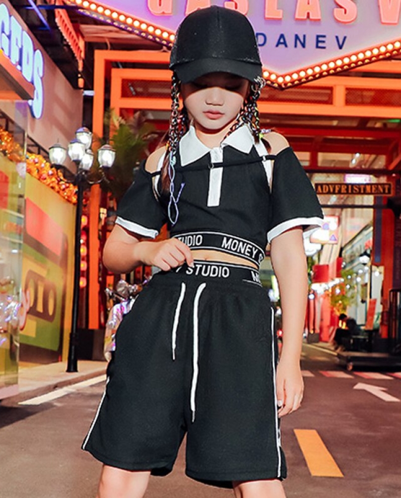 Teen Girls Clothes Jazz Modern Dance Costume Black Kpop Outfit
