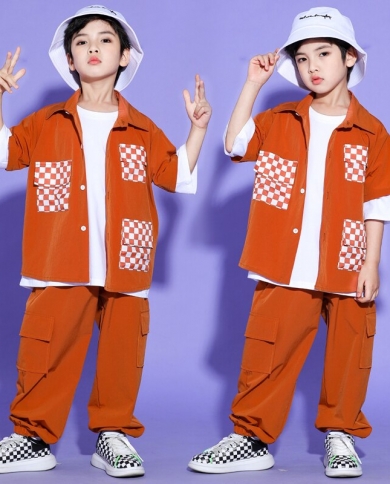 Hip Hop Dance Clothes For Teen Kids Orange Shirt Pants Boys Street  Dancewear Girls Jazz Performance Costume Rave Outfit size 170cm Color  Tops-Coat-Pants