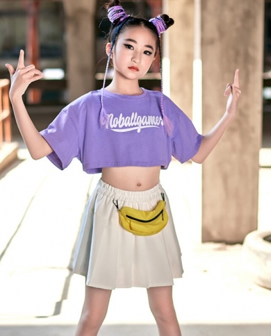 New Modern Dance Clothes Girls Summer Short Sleeves Crop Tops
