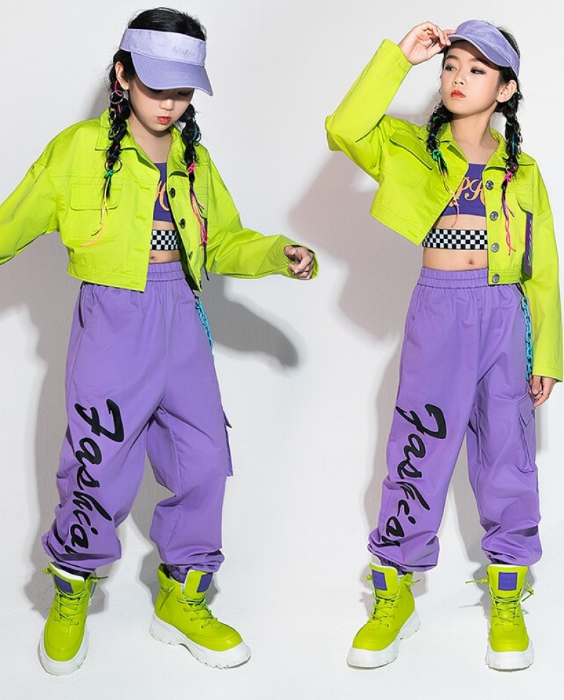 2022 Hip Hop Dance Costume For Girls White Vest With Fluorescent