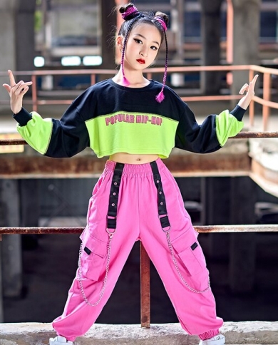 Teen Kids Jazz Dance Clothes Girls Long Sleeves Tops Pink Hip Hop Pants  Catwalk Concert Show Costume Kpop Stage Wear Rav size 130cm Color Tops And  Pants