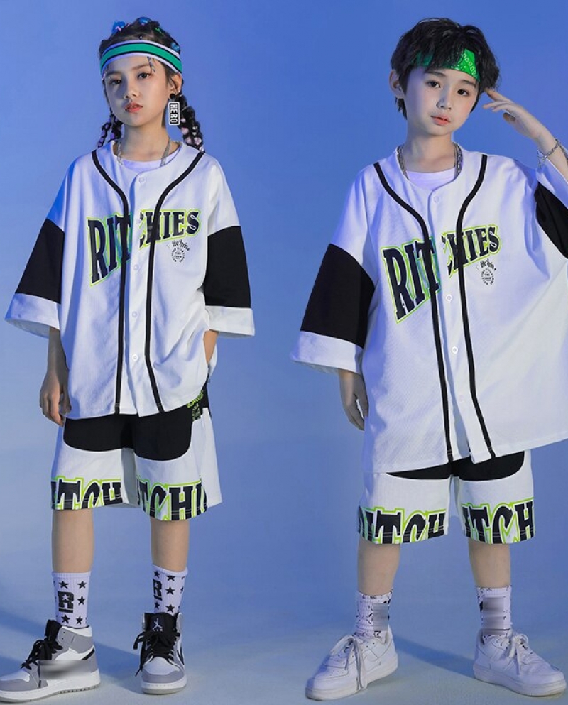 Kids Street Dance Clothing Hip Hop Performance Costume White Loose