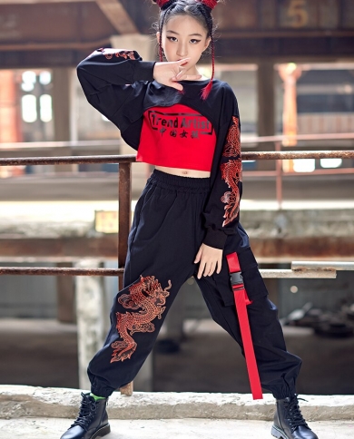 Hip Hop Girls Dance Clothes Cropped Black Tops Red Pants Loose Kpop Jazz  Performance Outfit Kids Hiphop Dance Costume BL9658 - AliExpress