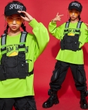 Fashion Kids Jazz Dance Costume Blue Crop Tops Cargo Pants Hip Hop