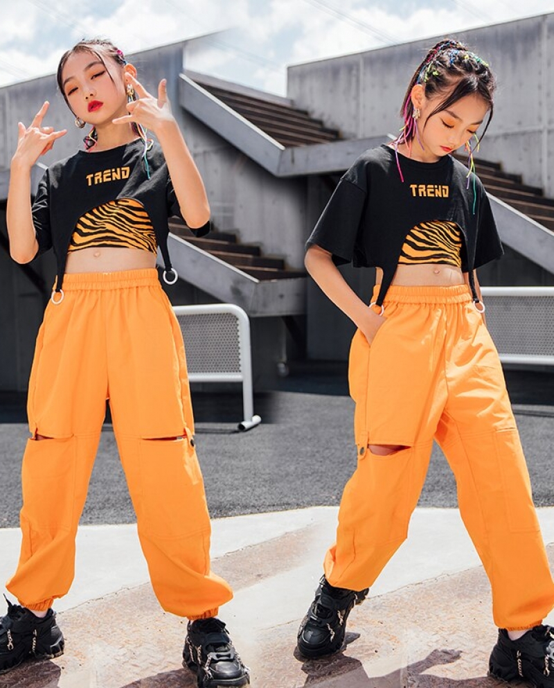 ₪132-New Ballroom Hip Hop Dance Costume Crop Tops For Girls Hip Hop Pants  Jazz Practice Clothes Catwalk Streetwear Rave Outfi-Description