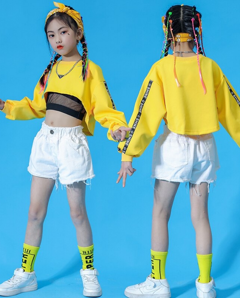 Fashion Kids Jazz Dance Costume Blue Crop Tops Cargo Pants Hip Hop Clothes  For Girls K Pop Concert Performance Outfit Bl size 170cm Color Tops-Pants  2pcs