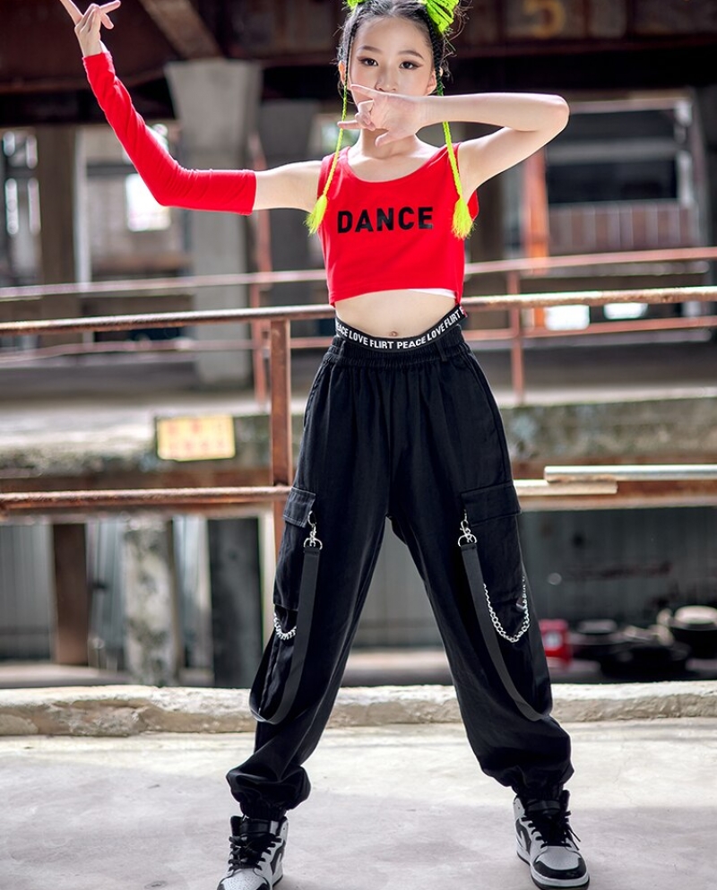 Kpop Jazz Dance Clothes For Girls Crop Tops Black Hip Hop Pants Kids Street  Dance Performing Outfit Concert Festival Wea size 140cm Color Tops